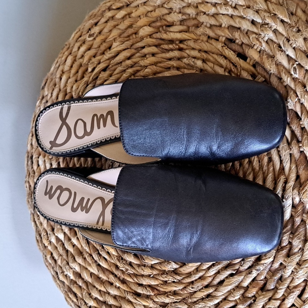 Sam Edelman Womens Adair Preppy/Dress/Office Black Leather Mules 2" Heels 8.5 - Picture 4 of 9